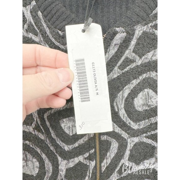 Gershon Bram Oversized Zip Front Textured Abstract Design Mid-Length Coat - Picture 5 of 8